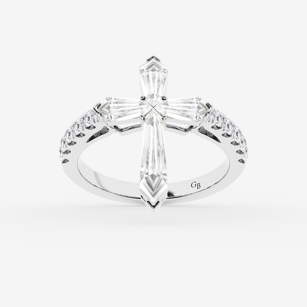 2 ctw Shield Lab Grown Diamond Cross Statement Ring with Round Side Stones