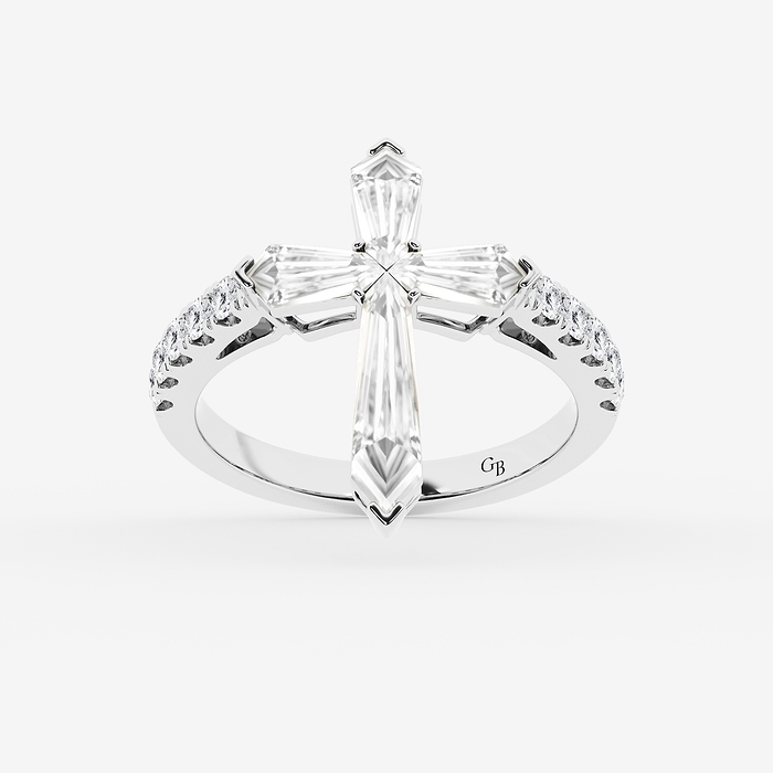 2 ctw Shield Lab Grown Diamond Cross Statement Ring with Round Side Stones