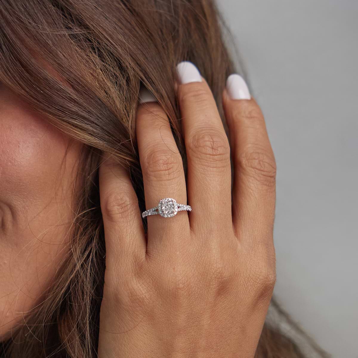 1 1/5 ctw Cushion Lab Grown Diamond Split Shank Halo Engagement Ring