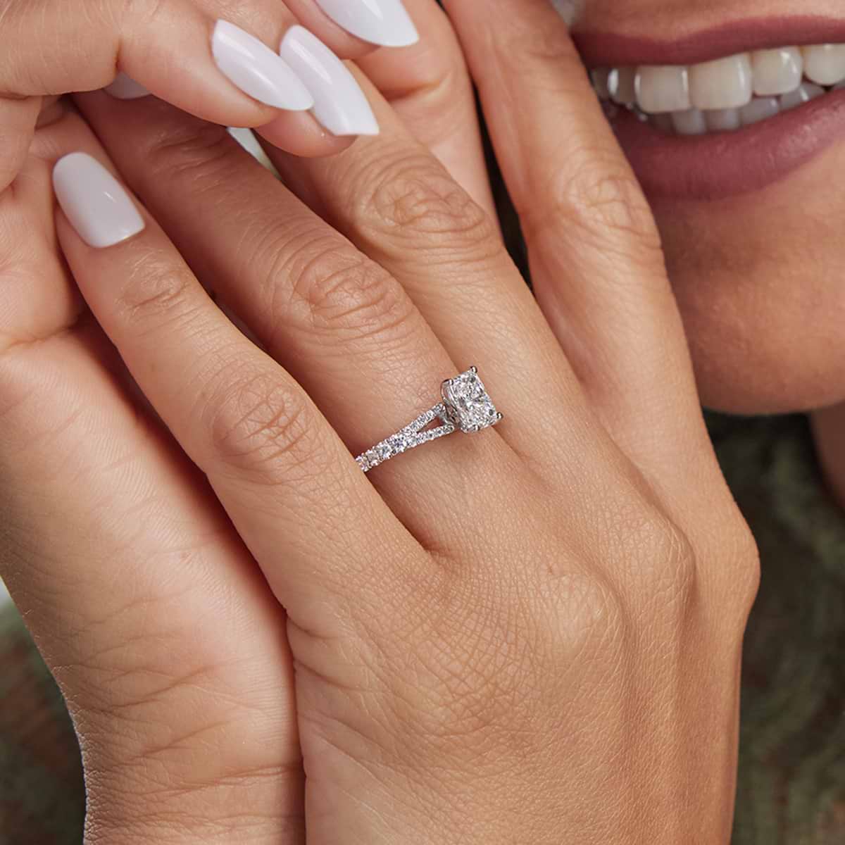 Additional Image 3 for  2 ctw Radiant Lab Grown Diamond Split Shank Halo Engagement Ring