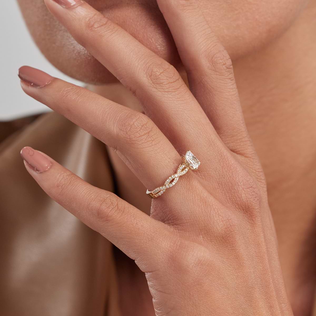 3 1/4 ctw Radiant Lab Grown Diamond Double Twist Engagement Ring 14K Yellow Gold, F, VS2