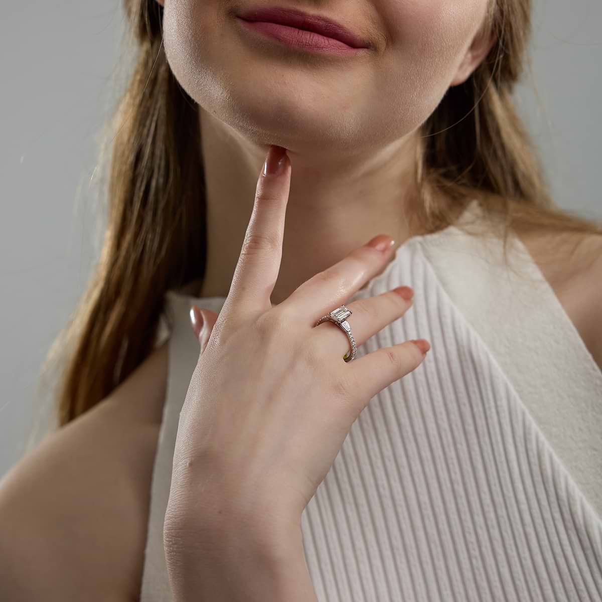 Additional Image 3 for  2 ctw Emerald Lab Grown Diamond Engagement Ring with Double Baguette Side Accents