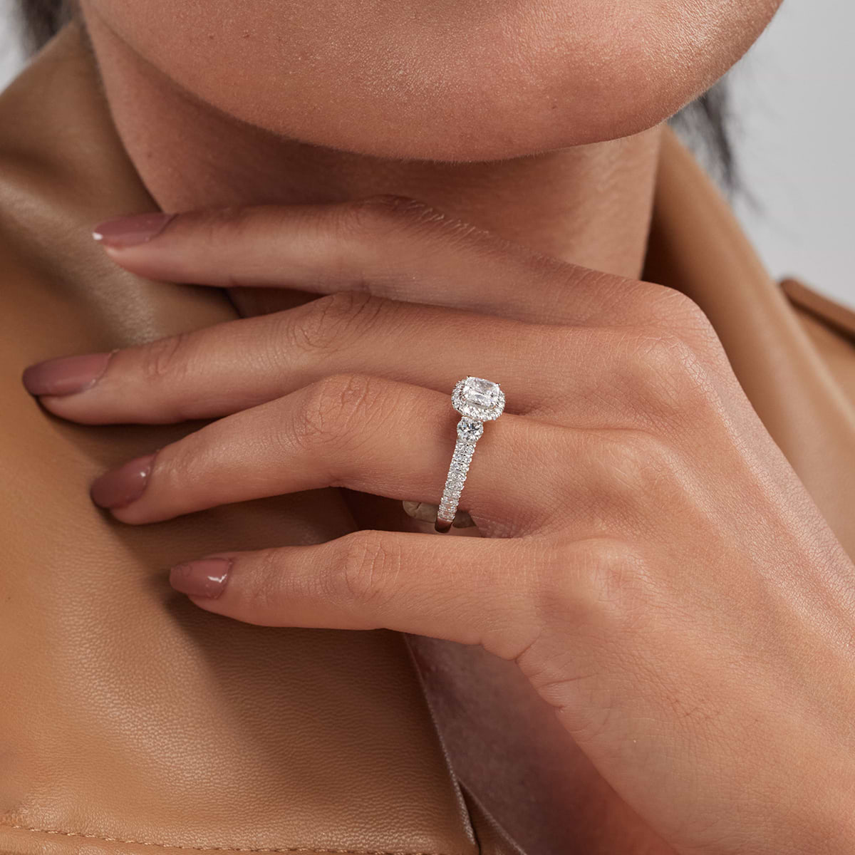 Additional Image 3 for  2 1/4 ctw Cushion Lab Grown Diamond Engagement Ring with Double Row Side Accents