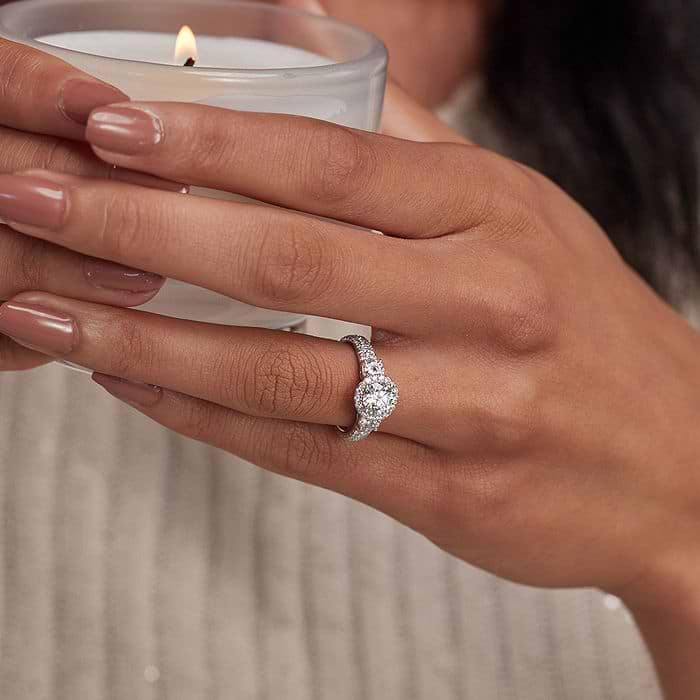 Additional Image 3 for  3 ctw Round Lab Grown Diamond Engagement Ring with Double Row Side Accents