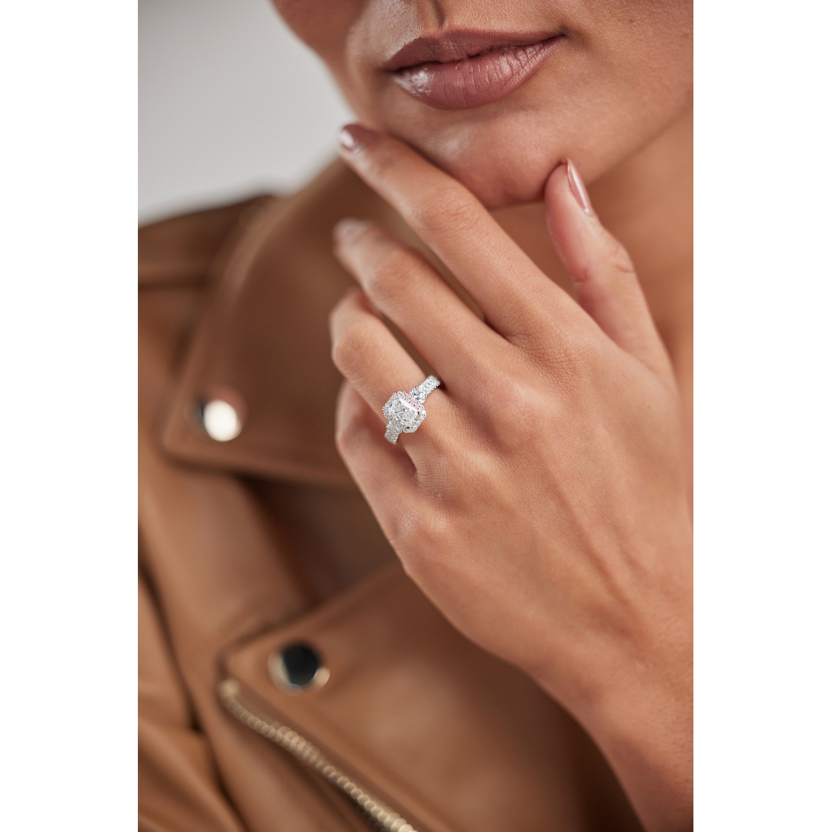 Additional Image 2 for  3 1/4 ctw Radiant Lab Grown Diamond Double Row Side Stones Halo Engagement Ring