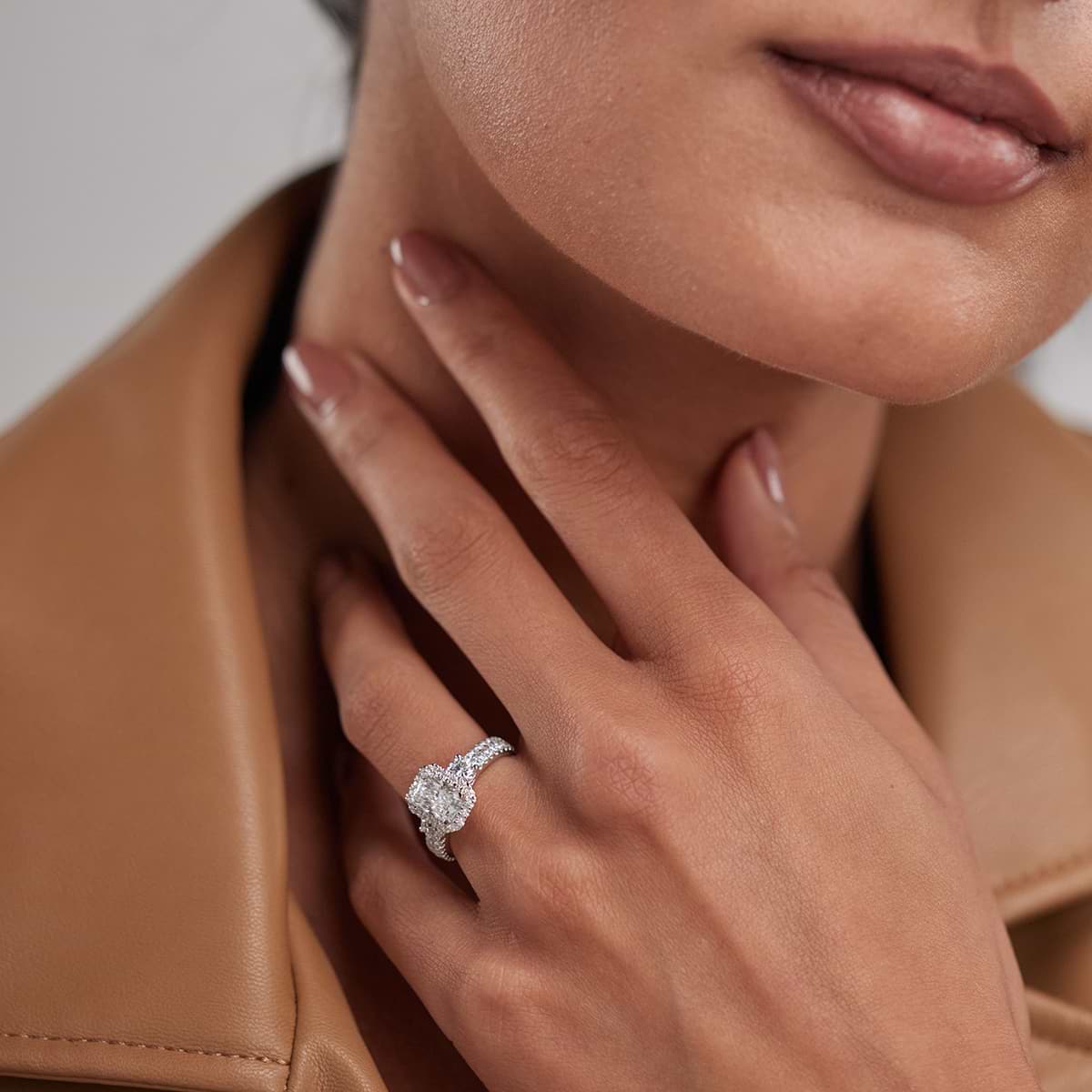 Additional Image 2 for  2 1/6 ctw Radiant Lab Grown Diamond Double Row Side Stones Halo Engagement Ring