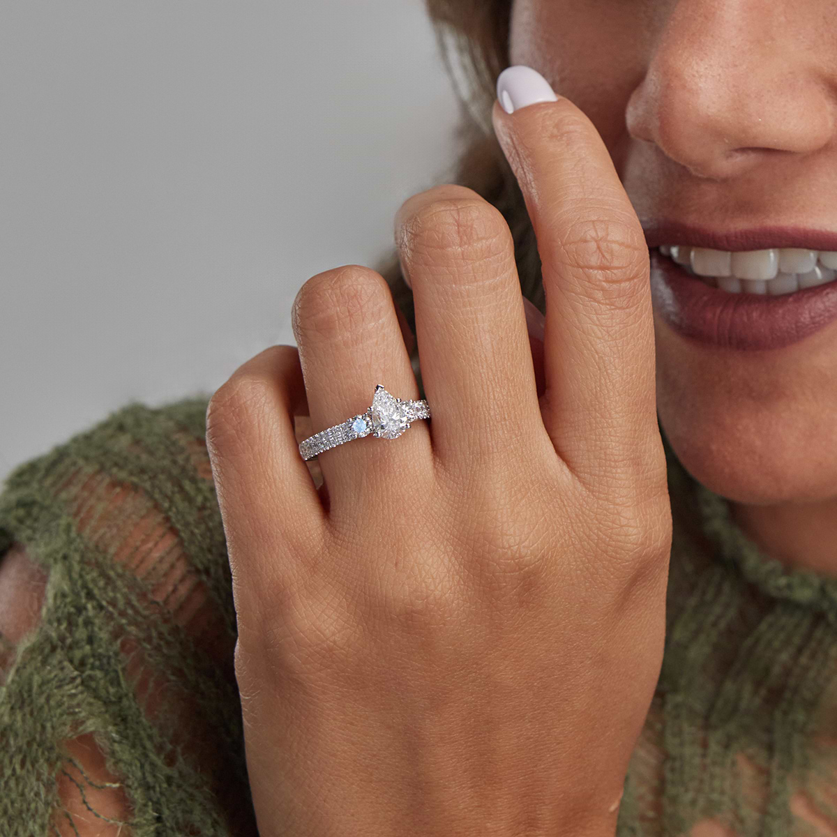 Additional Image 2 for  2 1/4 ctw Pear Lab Grown Diamond Engagement Ring with Double Row Side Accents