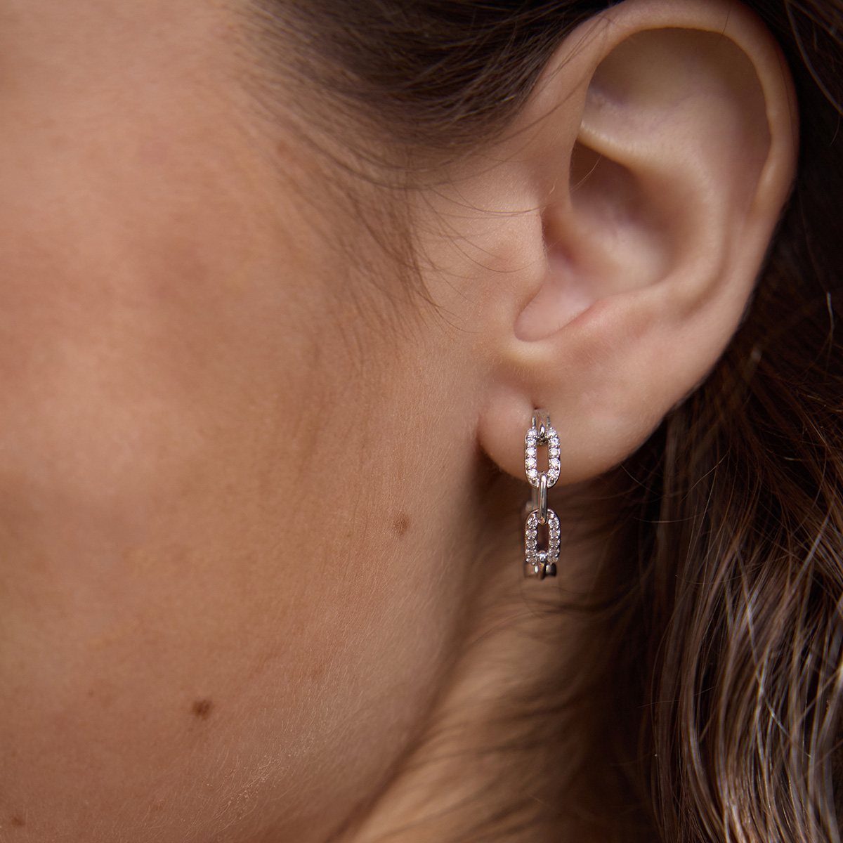 Additional Image 3 for  1/4 ctw Round Lab Grown Diamond Petite Paperclip Hoop Earrings