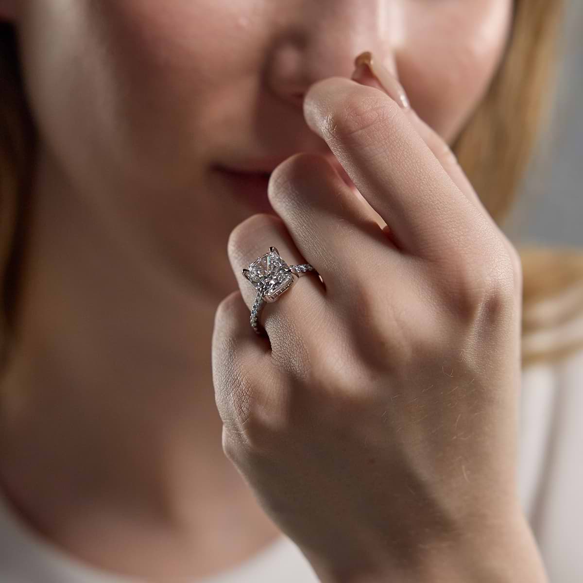 Additional Image 3 for  4 1/3 ctw Cushion Lab Grown Diamond Hidden Halo Engagement Ring