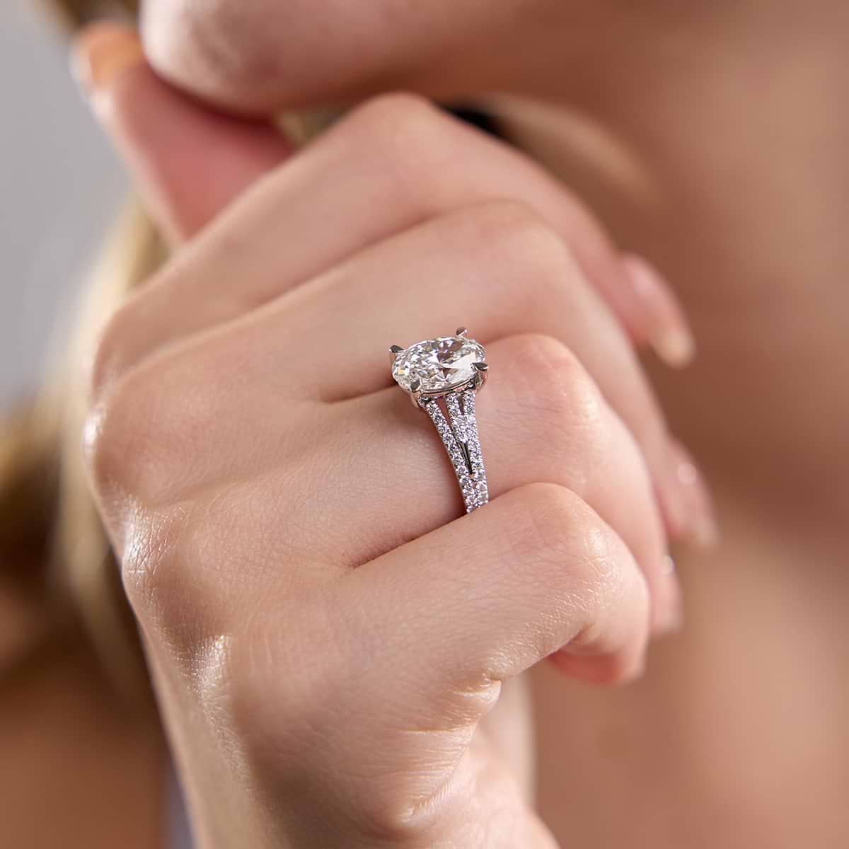 Additional Image 3 for  2 1/4 ctw Oval Lab Grown Diamond Three Row Split Shank Solitaire Engagement Ring