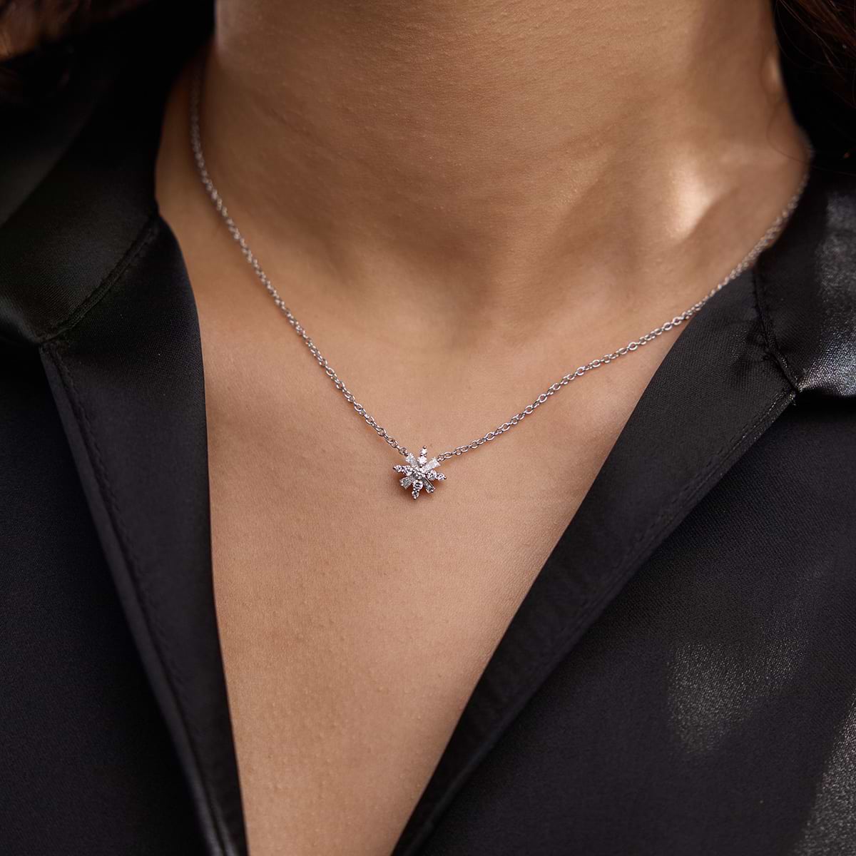 Additional Image 4 for  1/3 ctw Round Lab Grown Diamond Snowflake Pendant with Adjustable Chain