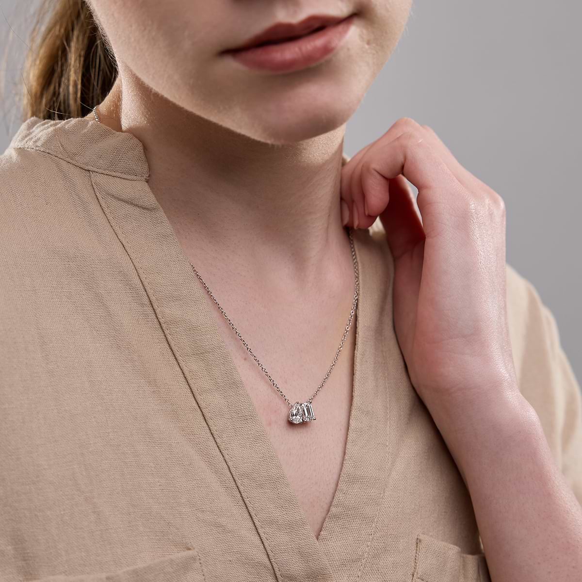 Additional Image 3 for  2 3/4 ctw Toi Et Moi Emerald and Round Pendant