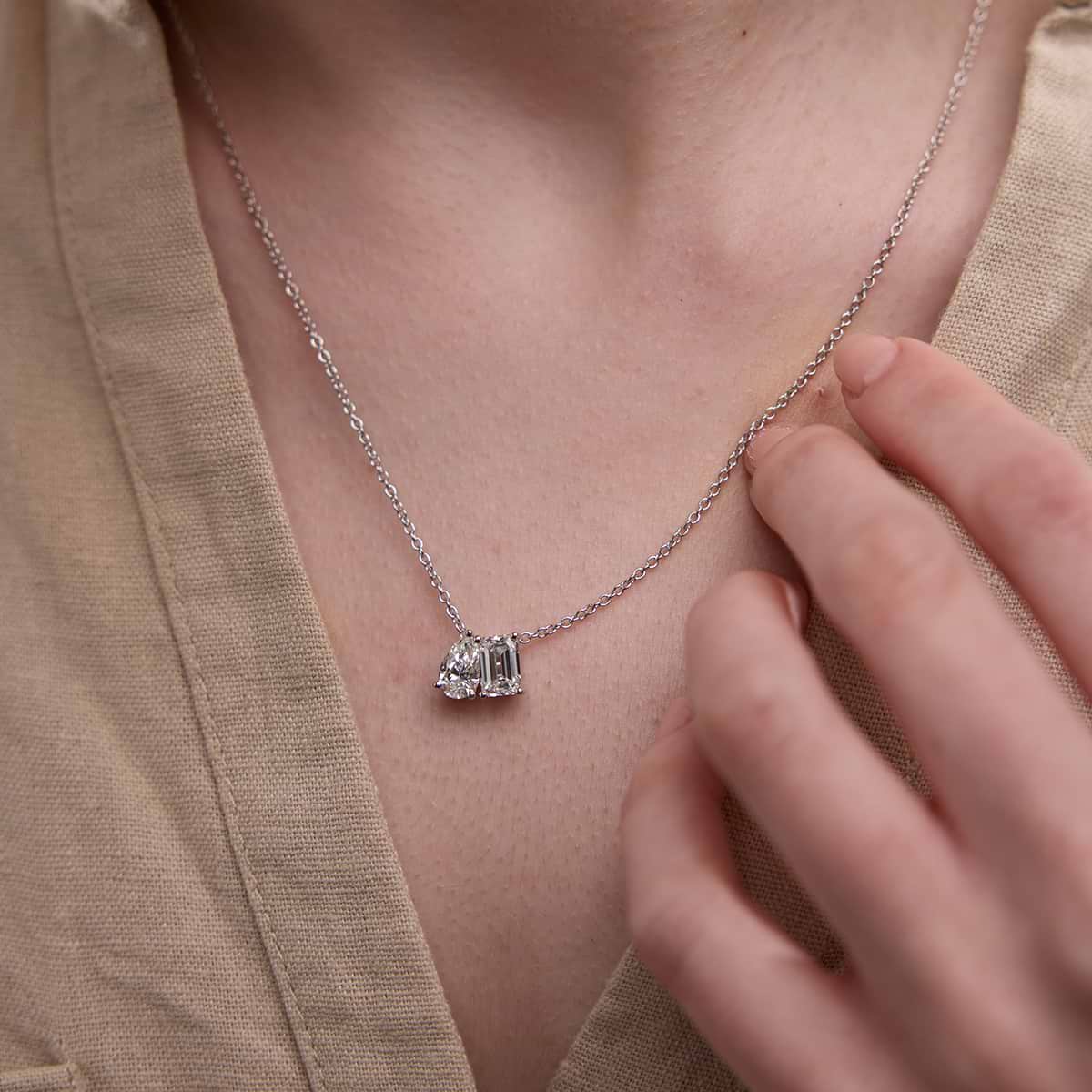 Additional Image 4 for  2 3/4 ctw Toi Et Moi Emerald and Round Pendant