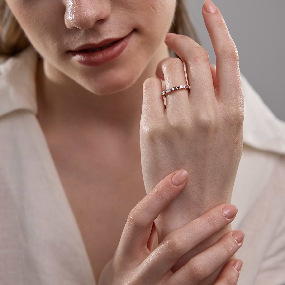 Additional Image 3 for  3/4 ctw Baguette Lab Grown Diamond Floating Ring