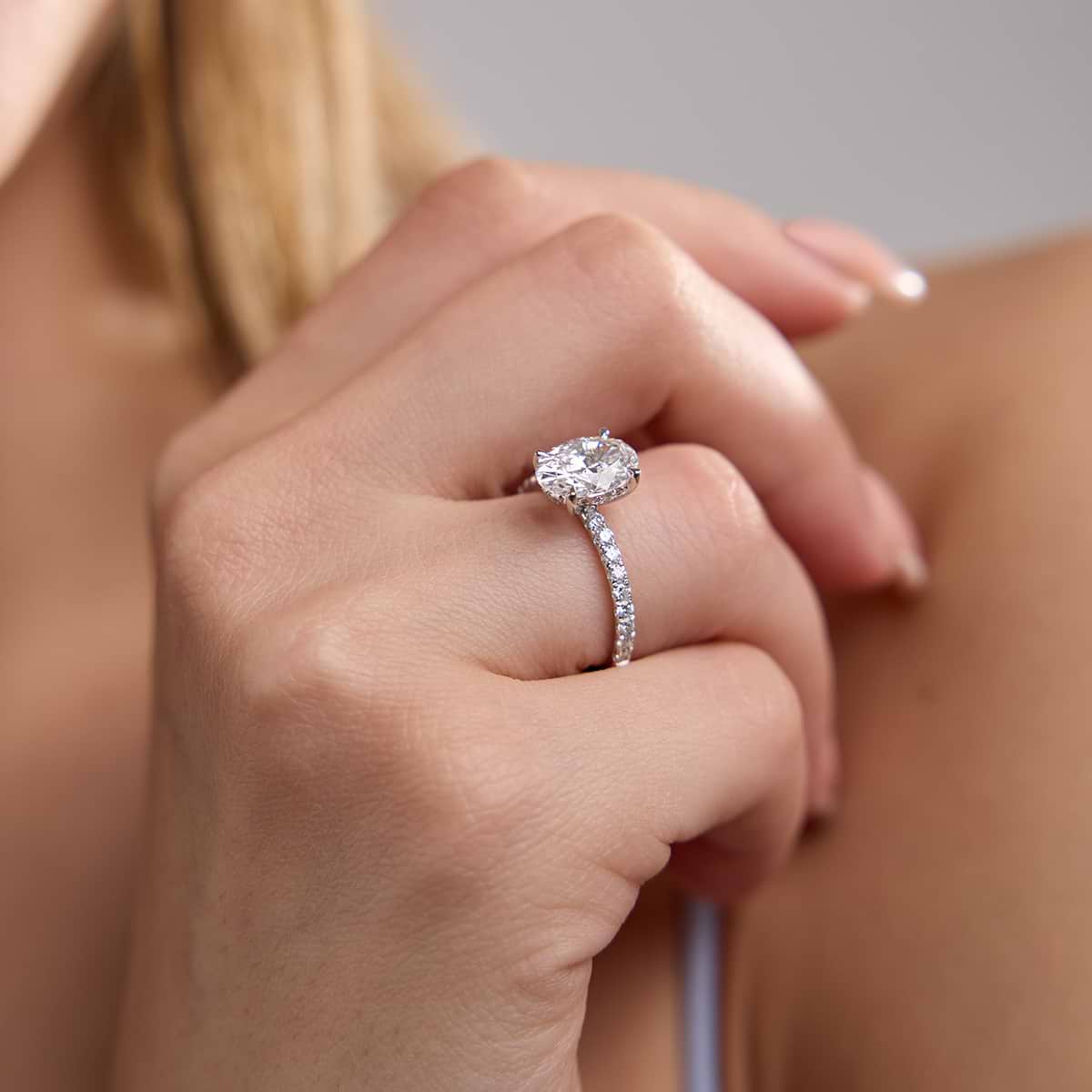 2 2/5 ctw Oval Lab Grown Diamond Hidden Halo Engagement Ring