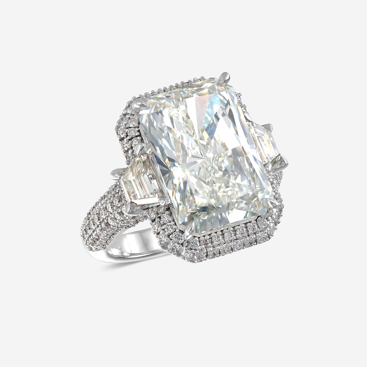 12 1/2 ctw Radiant Lab Grown Diamond Solitaire Engagement Ring with Side Accents 18K White Gold, EF, VS2+