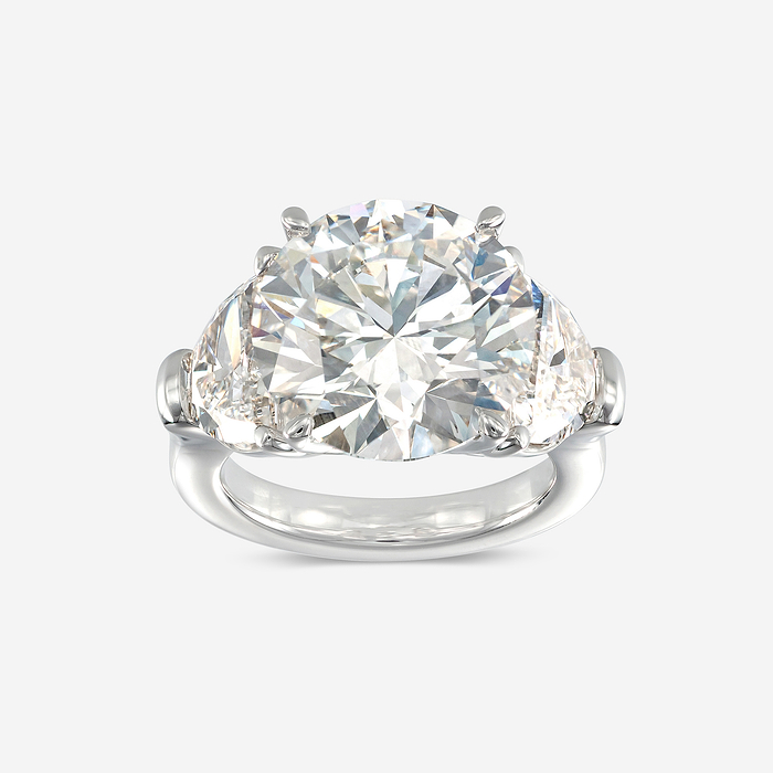 13 5/8 ctw Round Lab Grown Diamond Engagement Ring with Half Moon Side Stones