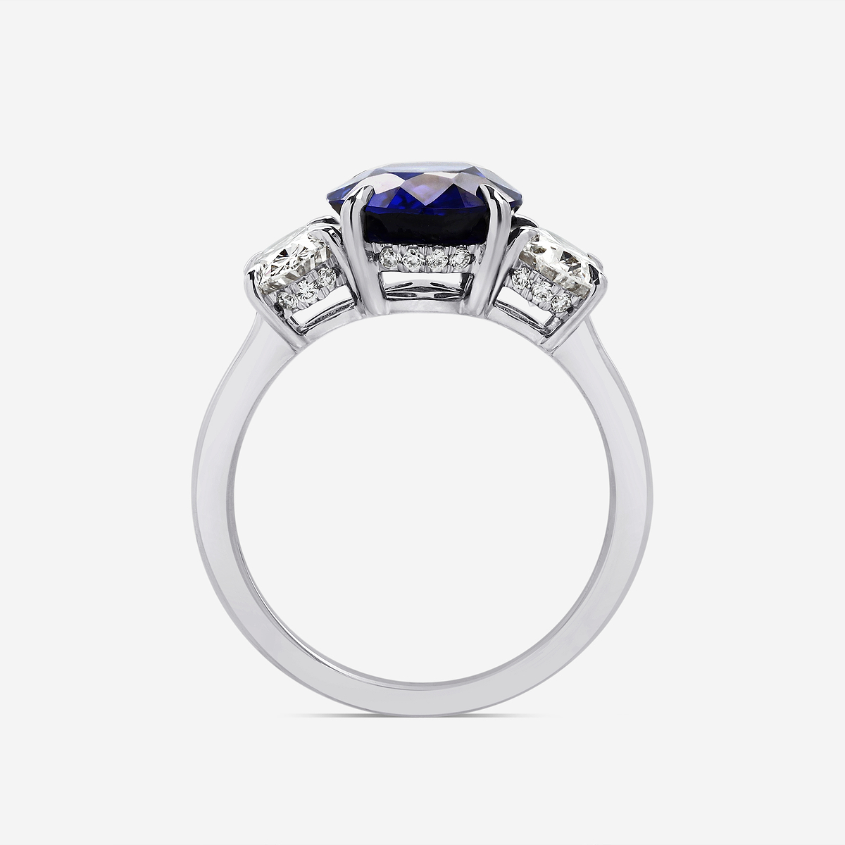 Additional Image 1 for  7.7x5.5 mm Oval Cut Created Sapphire and 1 3/4 ctw Round Lab Grown Diamond Three-Stone Engagement Ring