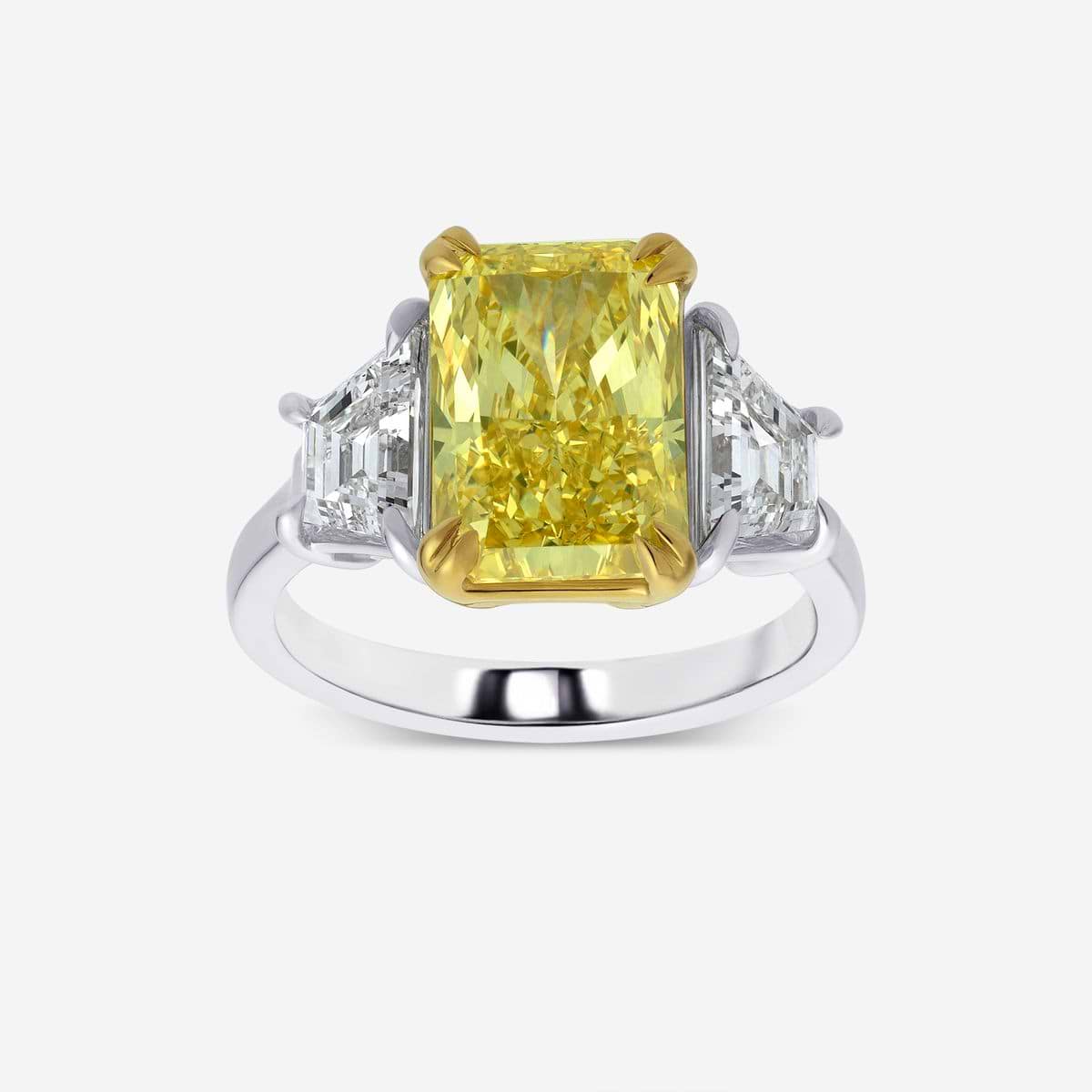6 3/4 ctw Fancy Yellow Radiant Lab Grown Diamond with Trapezoid Three-Stone Engagement Ring
