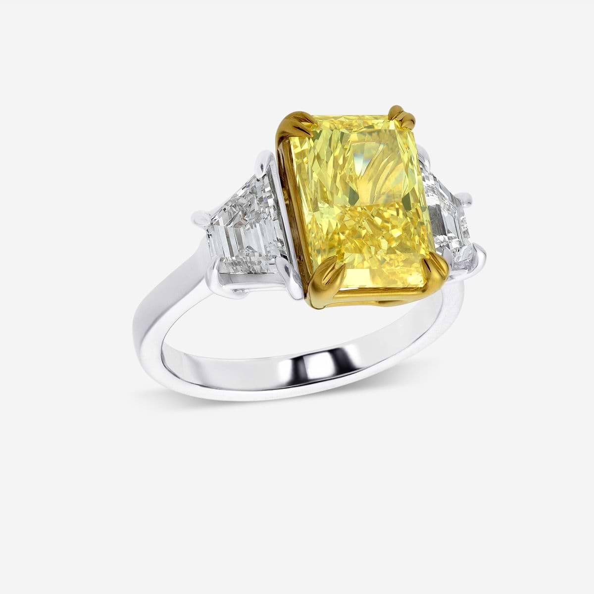 Additional Image 1 for  6 3/4 ctw Fancy Yellow Radiant Lab Grown Diamond with Trapezoid Three-Stone Engagement Ring