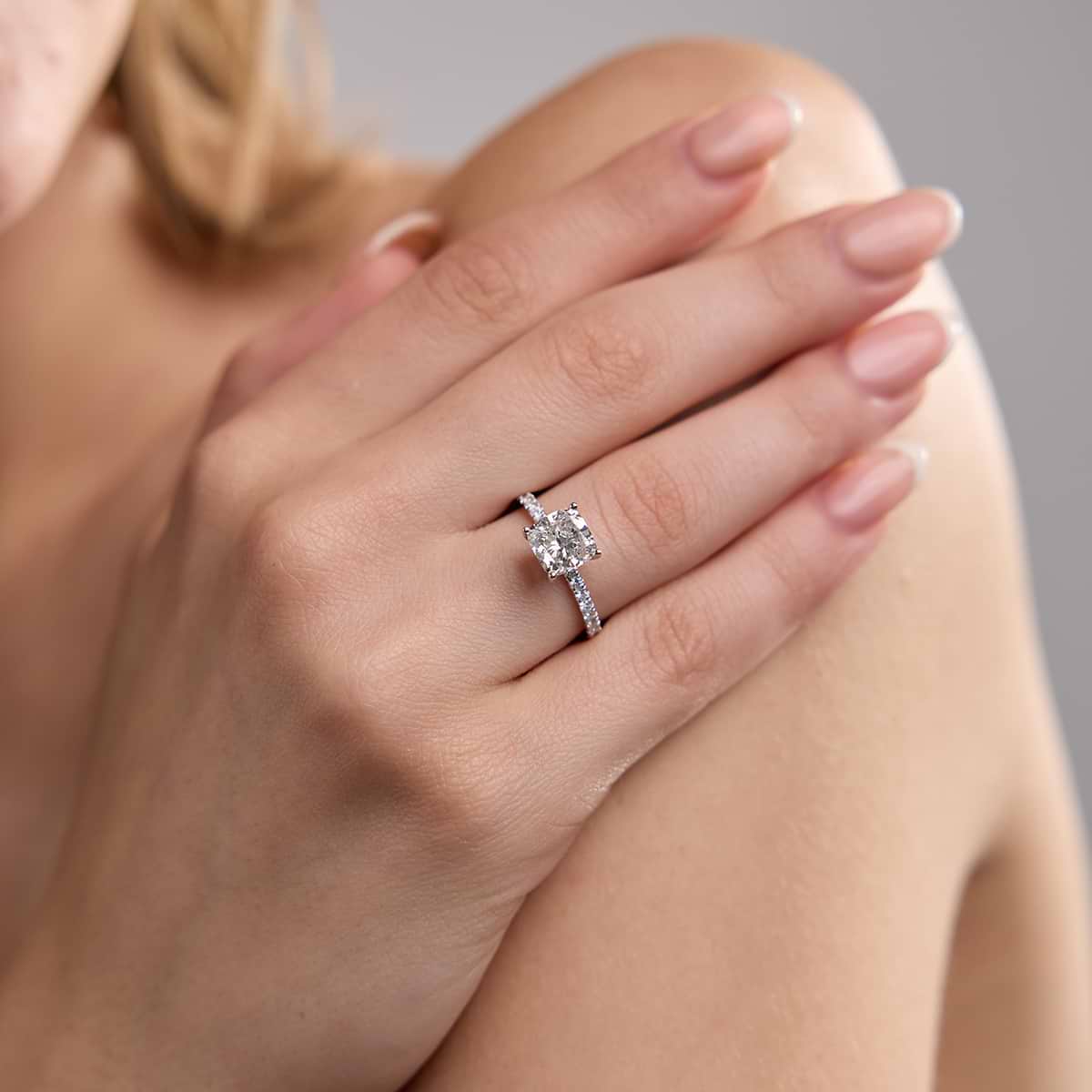 Additional Image 3 for  2 2/5 ctw Cushion Lab Grown Diamond Hidden Halo Engagement Ring