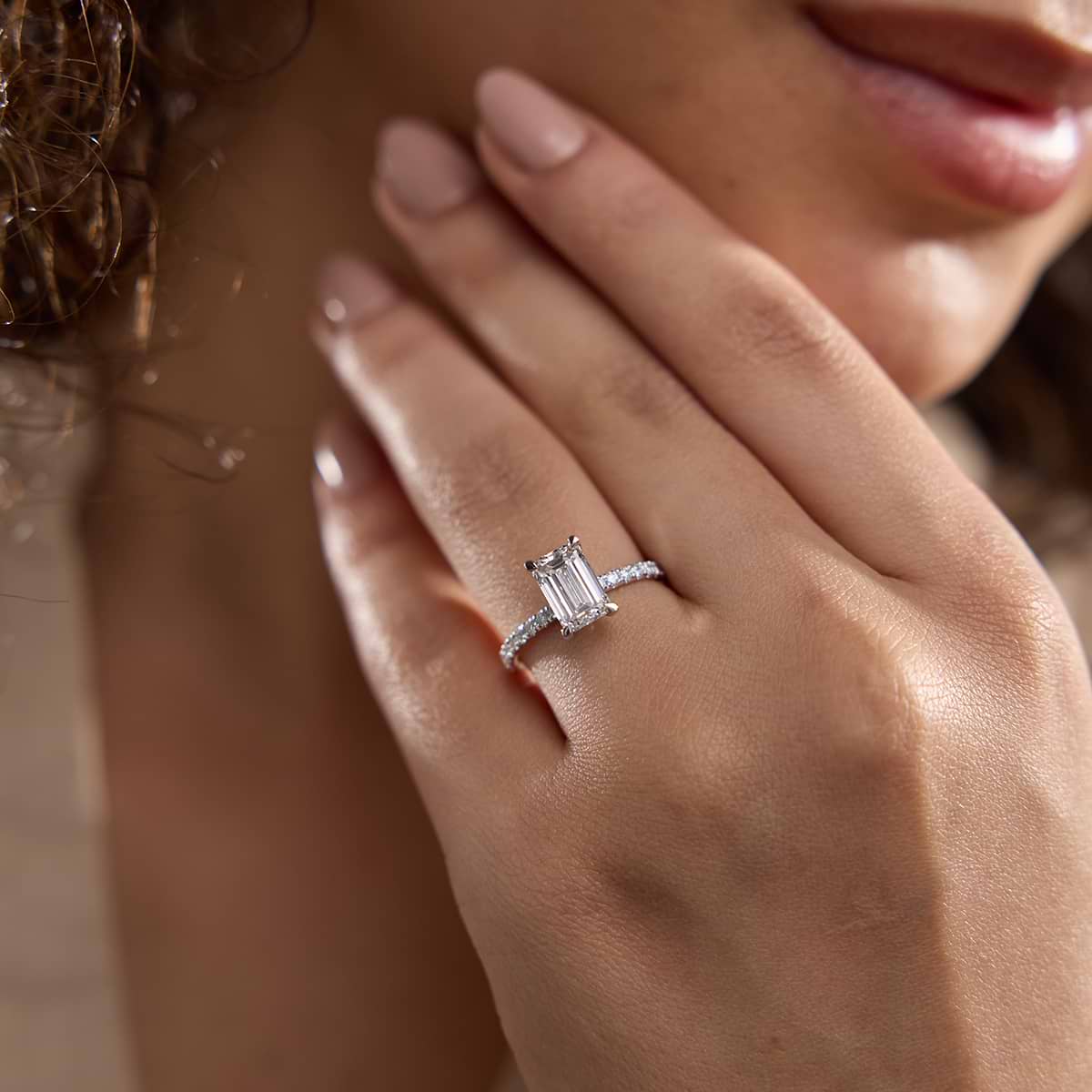 Additional Image 3 for  2 2/5 ctw Emerald Lab Grown Diamond Hidden Halo Engagement Ring