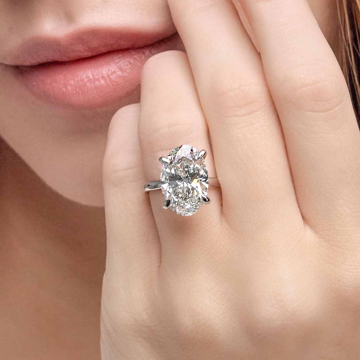 8 ctw Oval Lab Grown Diamond Petite Solitaire Engagement Ring 14K Yellow Gold, FG, VS2+
