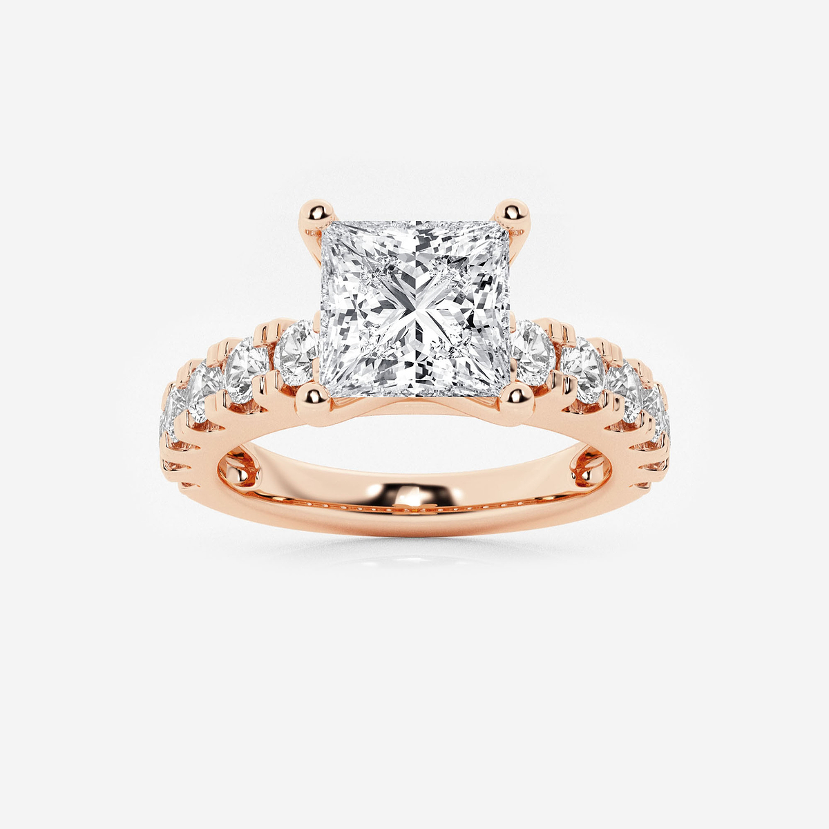 4 ctw Princess Lab Grown Diamond Engagement Ring with Split Prong Side Accents