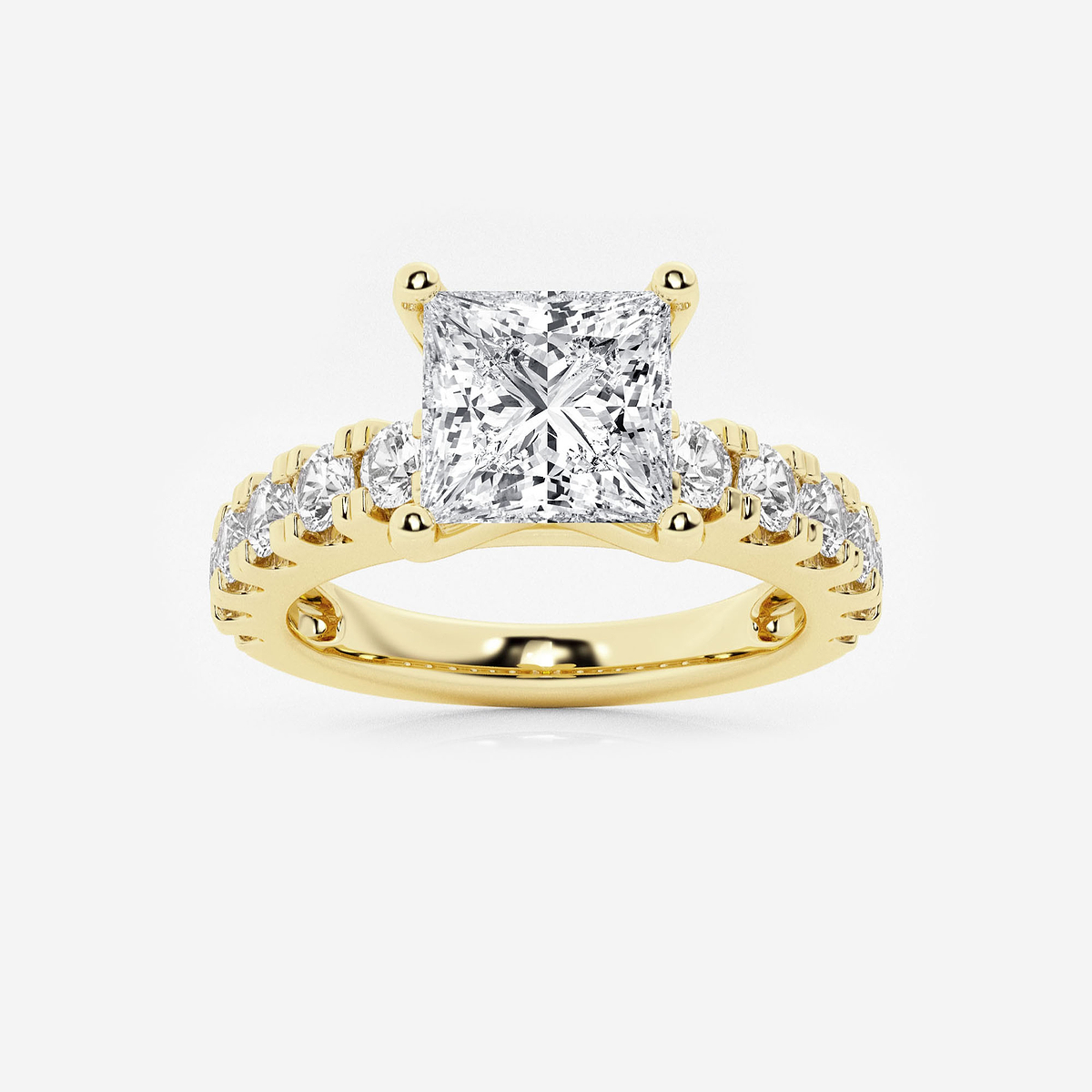 4 ctw Princess Lab Grown Diamond Engagement Ring with Split Prong Side Accents