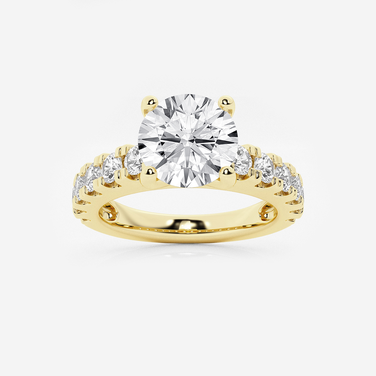 4 ctw Round Lab Grown Diamond Engagement Ring with Split Prong Side Accents