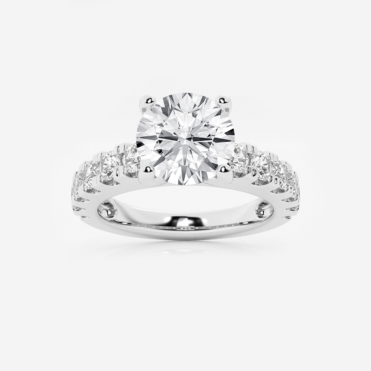 4 ctw Round Lab Grown Diamond Engagement Ring with Split Prong Side Accents