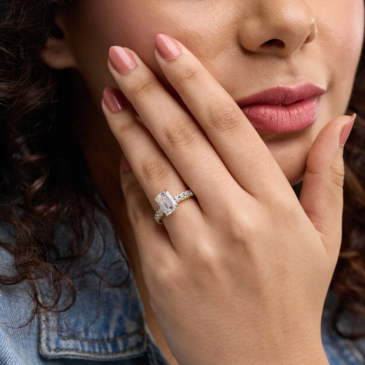 Additional Image 3 for  4 ctw Emerald Lab Grown Diamond Engagement Ring with Split Prong Side Accents