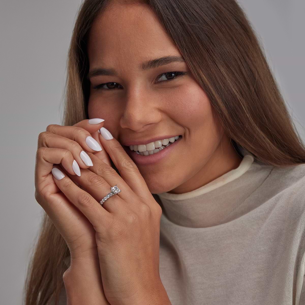 Additional Image 2 for  3 1/2 ctw Princess Lab Grown Diamond Engagement Ring with Split Prong Side Accents