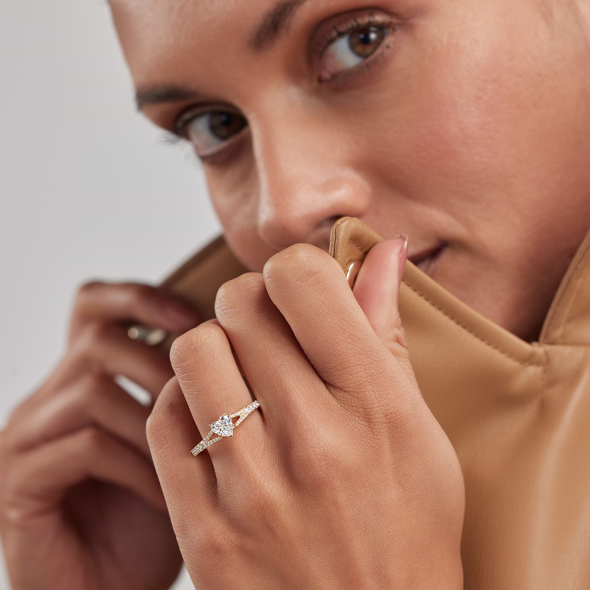 1 ctw Heart Lab Grown Diamond Split Shank Engagement Ring 14K Yellow Gold, F, VS2