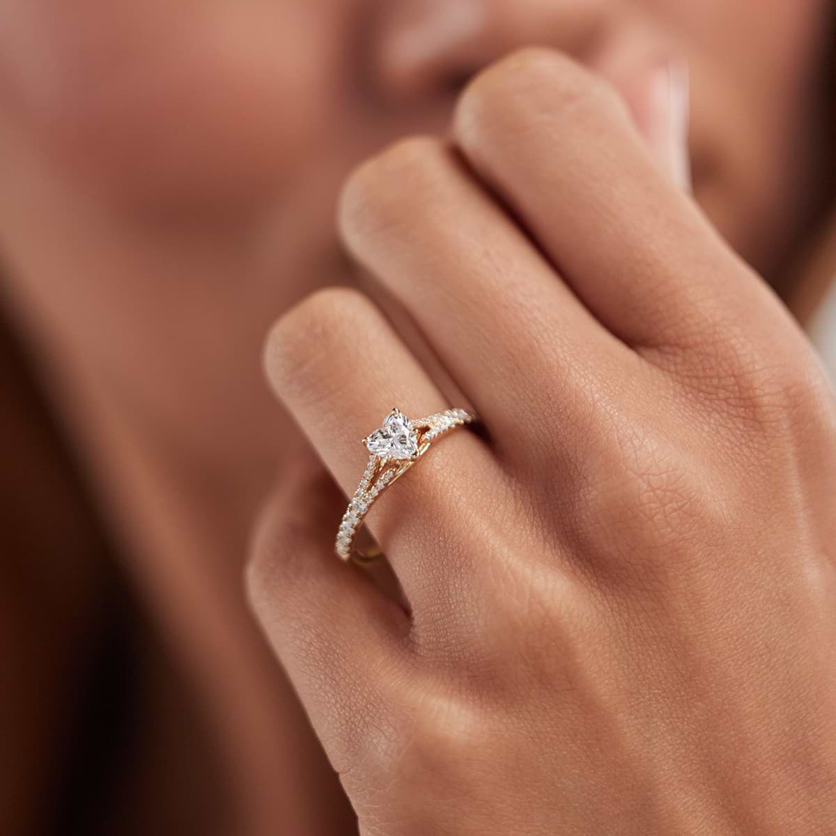 1 ctw Heart Lab Grown Diamond Split Shank Engagement Ring 14K Yellow Gold, F, VS2