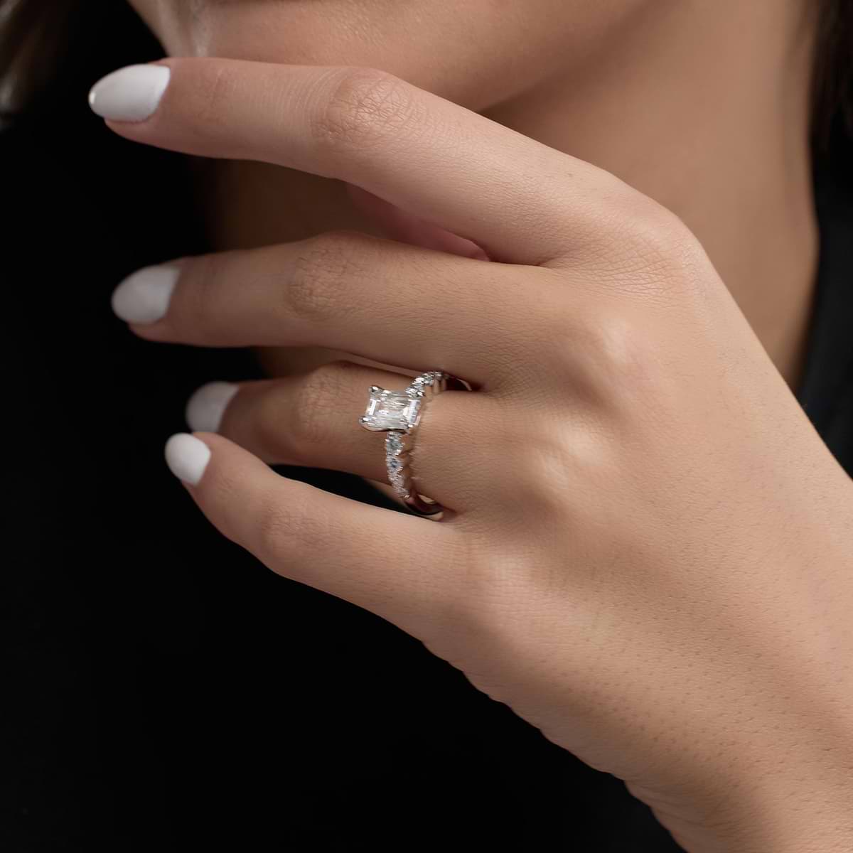 2 1/2 ctw Emerald Lab Grown Diamond Graduated Engagement Ring Platinum, D, VVS