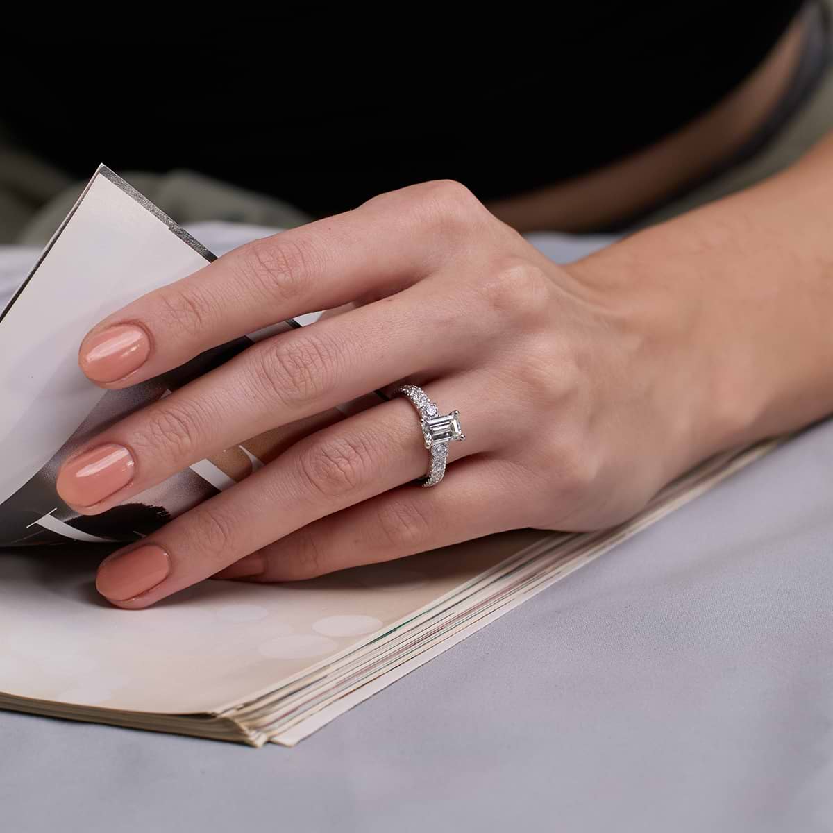 Additional Image 2 for  3 ctw Emerald Lab Grown Diamond Engagement Ring with Double Row Side Accents