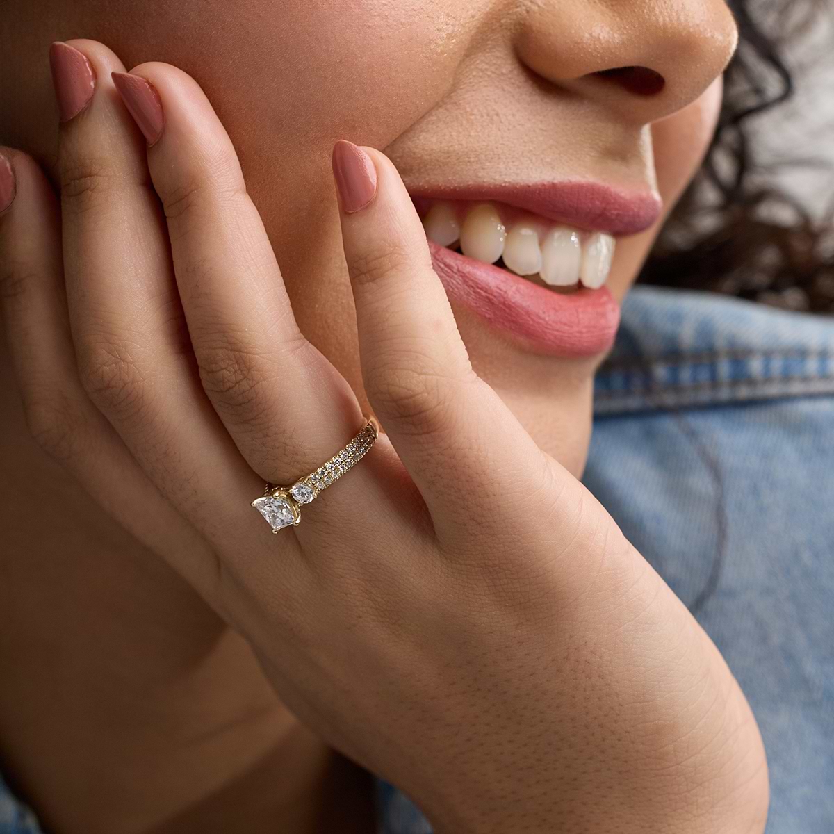 Additional Image 2 for  1 3/4 ctw Princess Lab Grown Diamond Engagement Ring with Double Row Side Accents