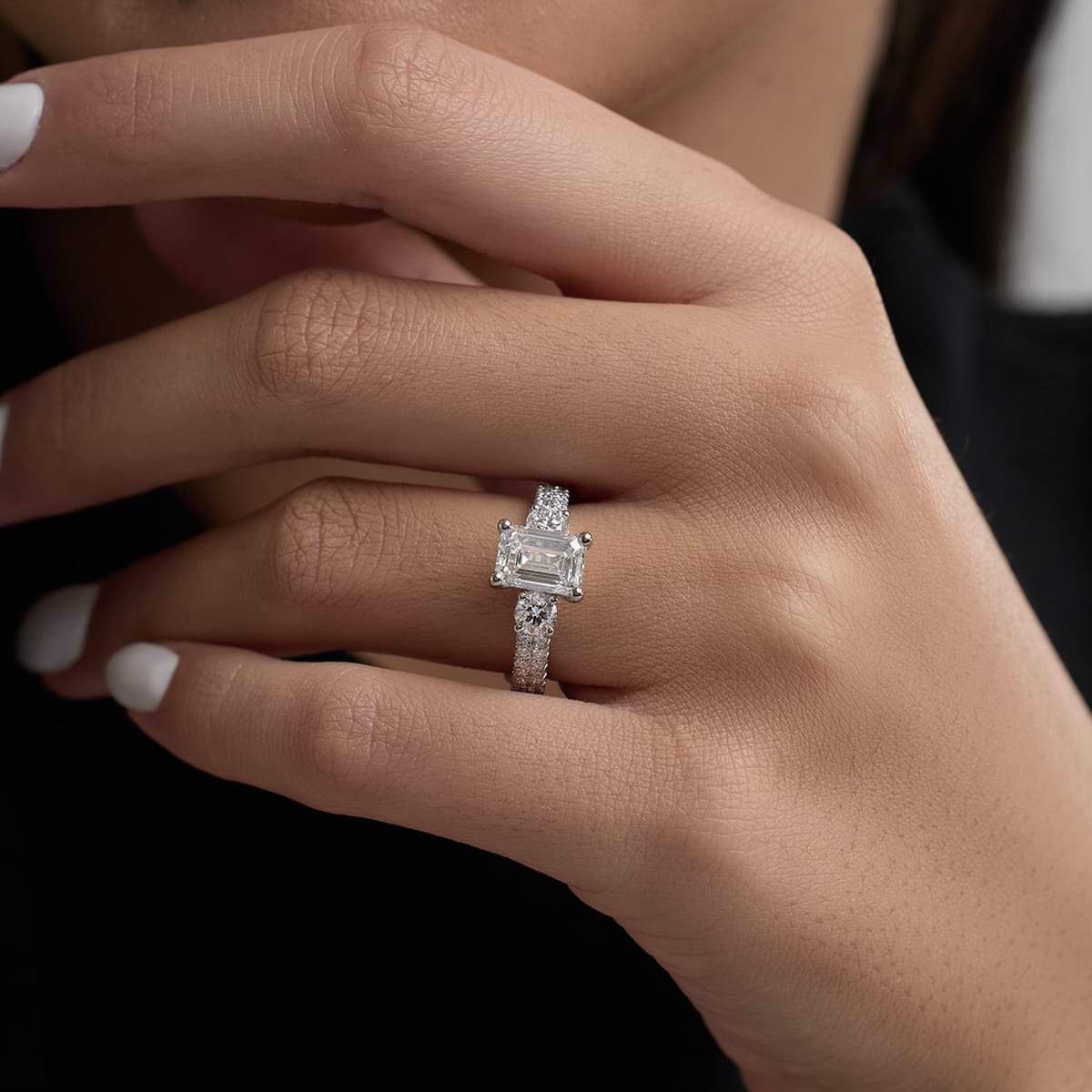 Additional Image 3 for  3 ctw Emerald Lab Grown Diamond Engagement Ring with Double Row Side Accents