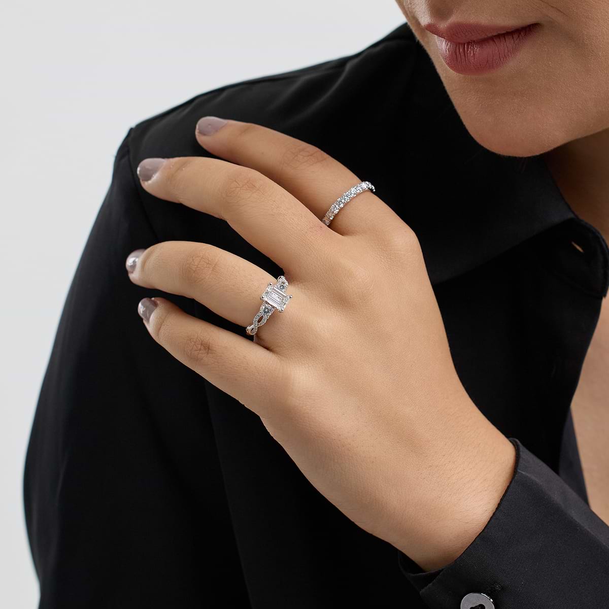 Additional Image 3 for  2 ctw Emerald Lab Grown Diamond Swirl Engagement Ring