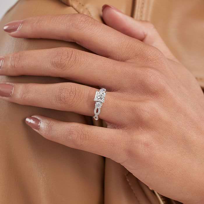 Additional Image 3 for  1 1/4 ctw Princess Lab Grown Diamond Swirl Engagement Ring