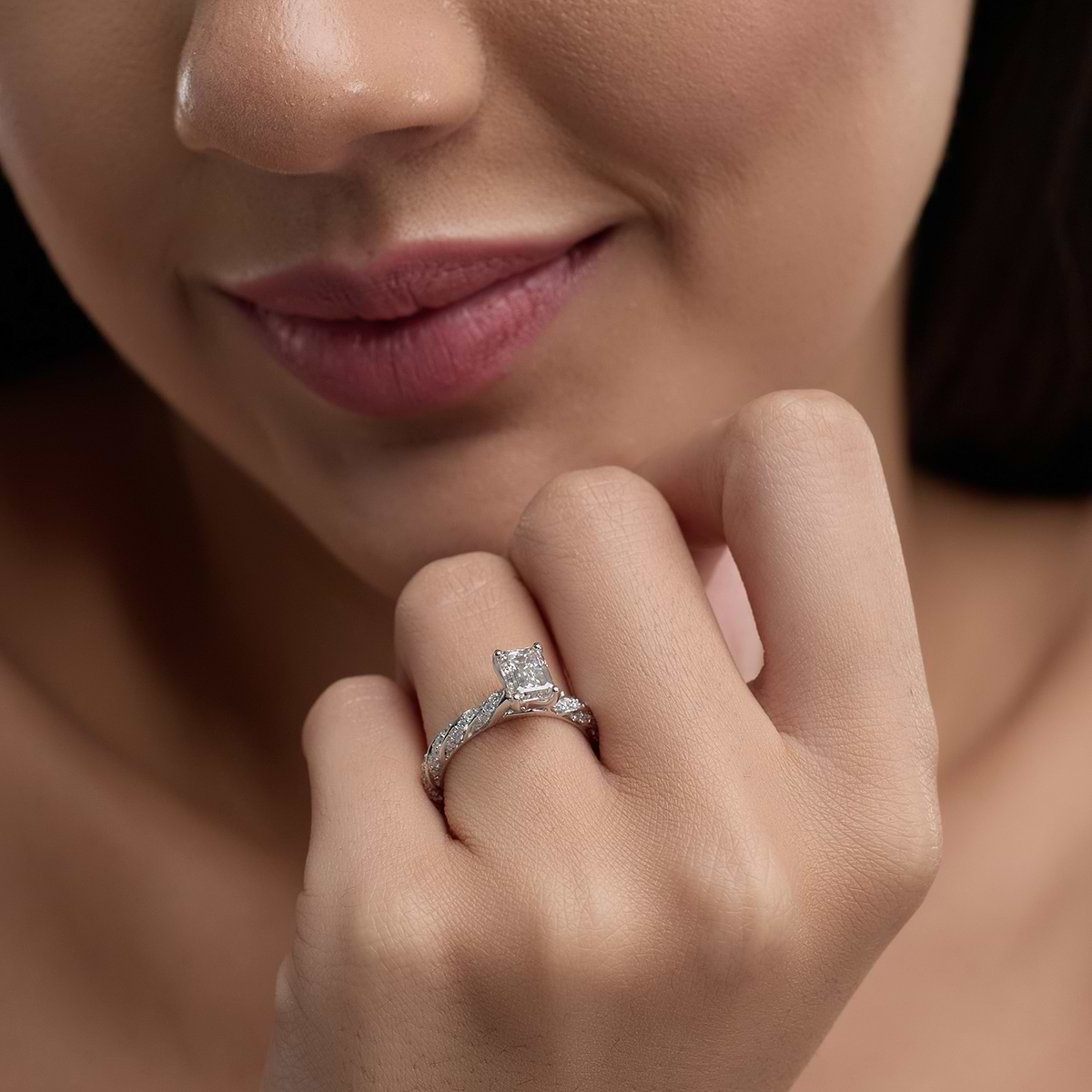 Additional Image 2 for  2 ctw Emerald Lab Grown Diamond Ribbon Engagement Ring