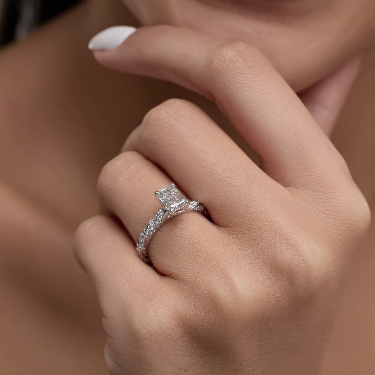 Additional Image 3 for  2 ctw Emerald Lab Grown Diamond Ribbon Engagement Ring