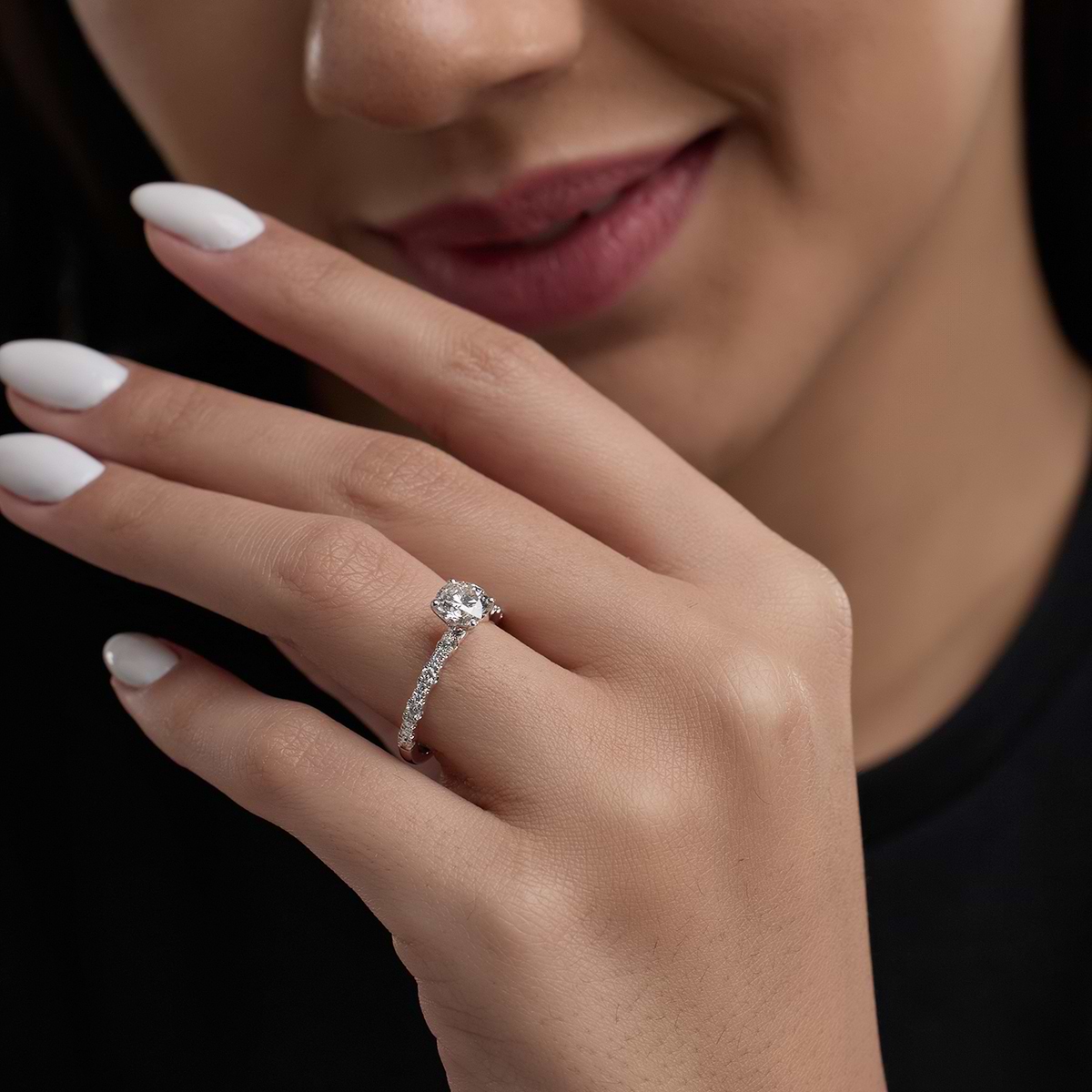 Additional Image 2 for  1 1/3 ctw Round Lab Grown Diamond Station Engagement Ring