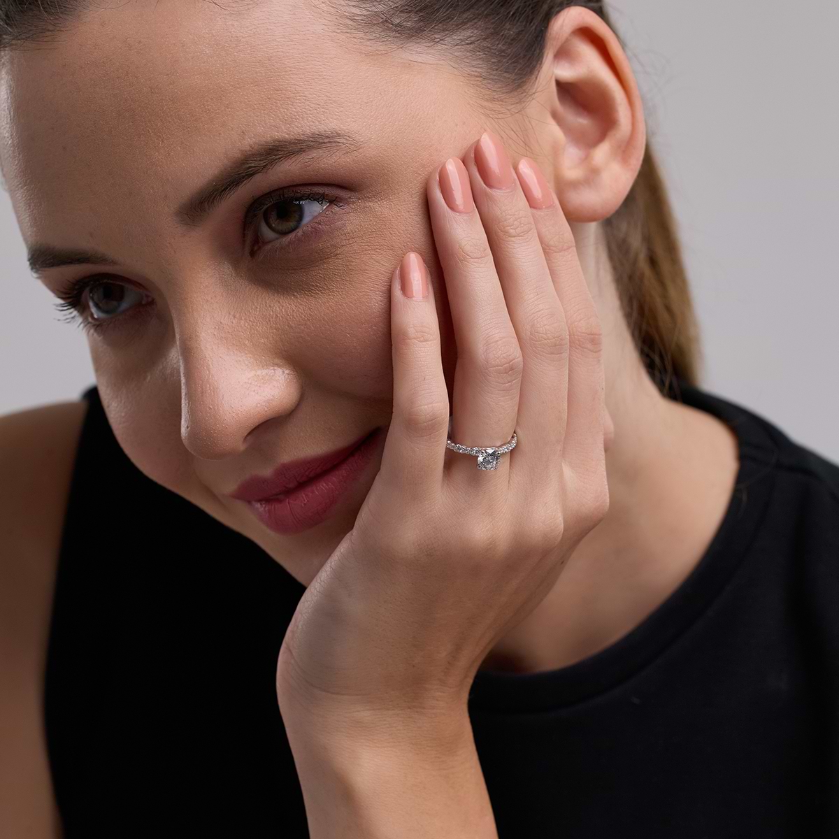Additional Image 2 for  1 ctw Round Lab Grown Diamond Station Engagement Ring