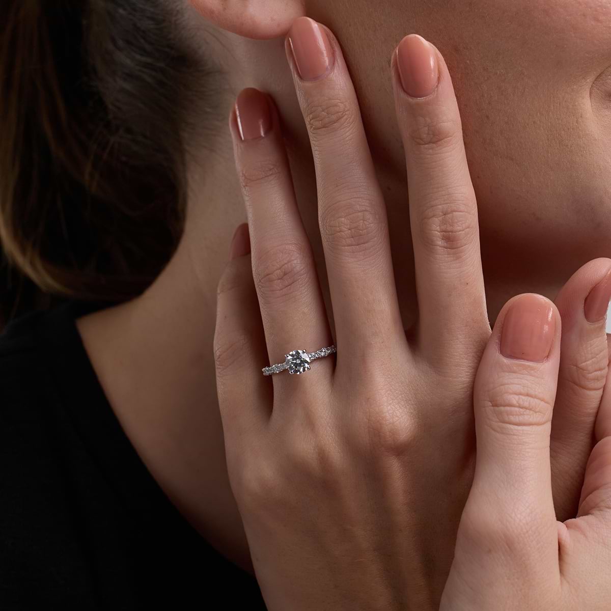 Additional Image 3 for  1 ctw Round Lab Grown Diamond Station Engagement Ring