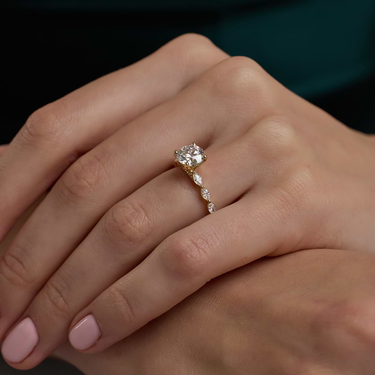 Additional Image 2 for  1 7/8 ctw Round Lab Grown Diamond Engagement Ring with Floating Marquise Side Accents
