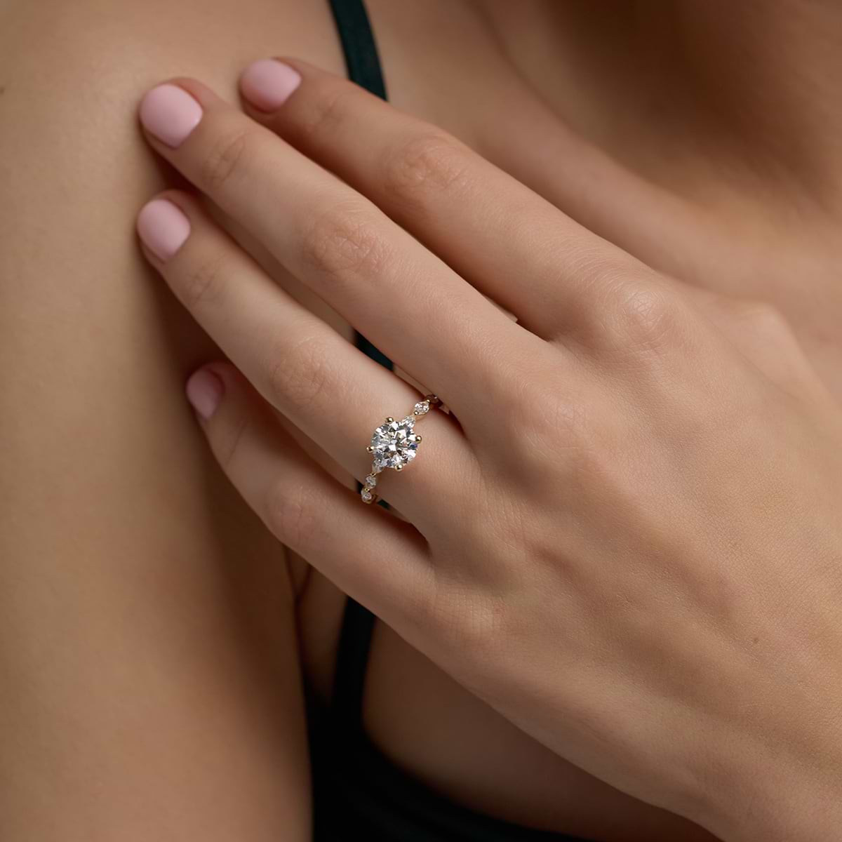 Additional Image 3 for  1 7/8 ctw Round Lab Grown Diamond Engagement Ring with Floating Marquise Side Accents
