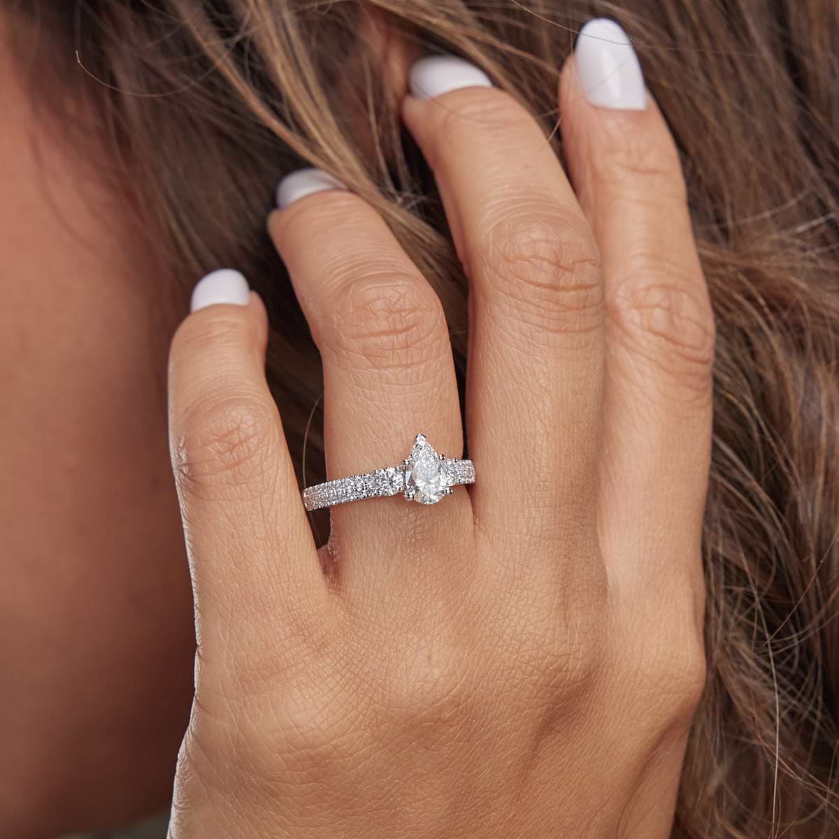 Additional Image 3 for  3 ctw Pear Lab Grown Diamond Engagement Ring with Double Row Side Accents