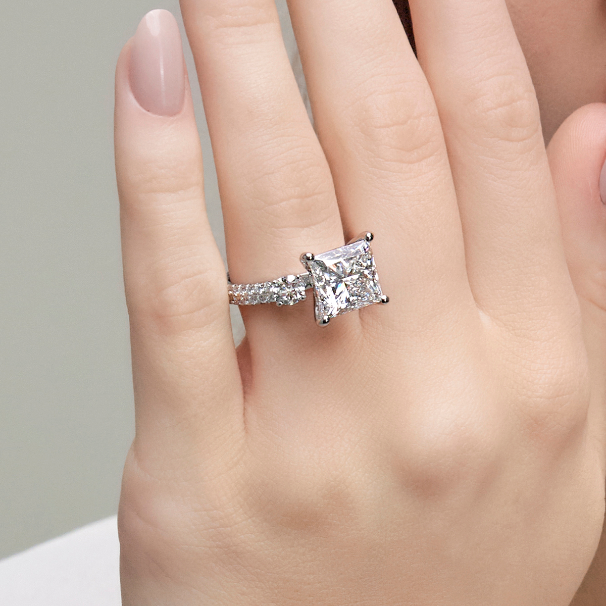7 ctw Princess Lab Grown Diamond Engagement Ring with Double Row Side Accents
